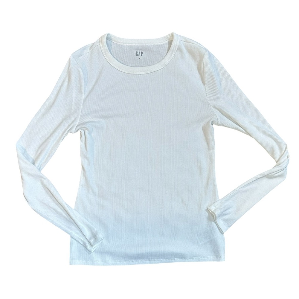 Women’s GAP White Ribbed Long Sleeve Shirt Size M soft White Long Sleeve Basic